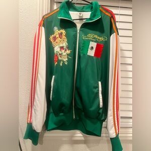 EdHardy Green Track Jacket with Skull and Flag Design